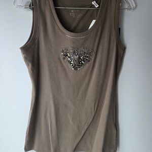 Embellished Brown Tank Top
